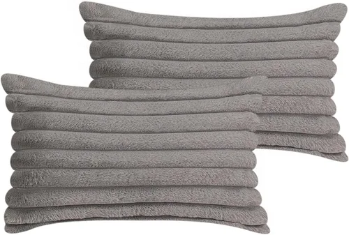 Miniatura 18 de Juego de 2 fundas de almohada de 18 x 18 pulgadas, fundas decorativas de piel sintética para cama, funda de almohada suave y esponjosa con respaldo
