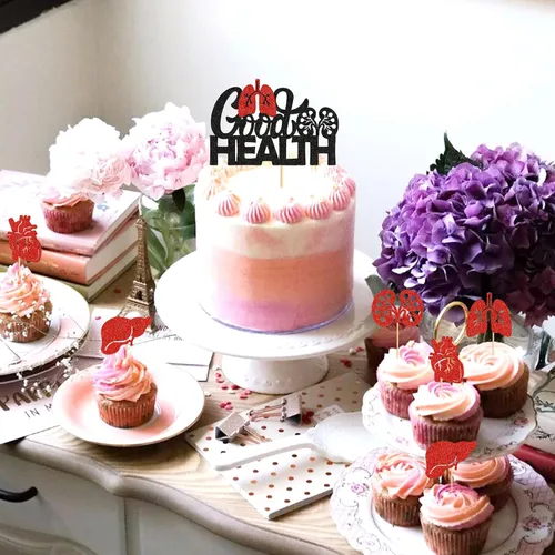 Miniatura 3 de Ercadio 25 piezas de decoración para tartas de buena salud, anatomía humana, decoración para cupcakes, corazón, pulmón, hígado, riñón, magdalenas