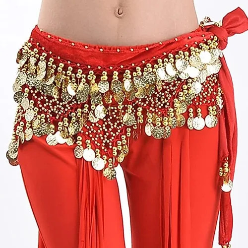 Miniatura 3 de Bufanda triangular para mujer con monedas doradas, falda envolvente para danza de vientre, zumba o clase de yoga