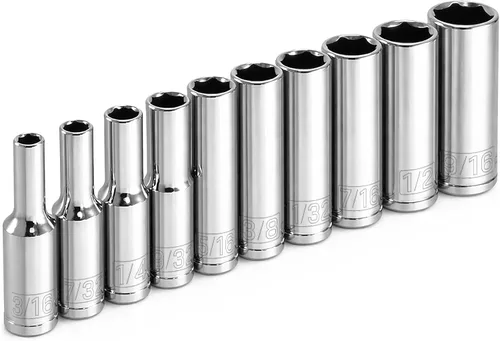 Miniatura 8 de Powerbuilt Juego de 8 llaves de vaso métricas de 6 puntos de 1/2 pulgada, tamaños de 0.472 in a 0.906 in, empuñaduras Z-Drive, acero al cromo