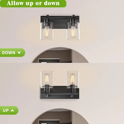 Miniatura 5 de Bathroom Light Fixtures Over Mirror, 2-Light Modern Matte Black Bathroom Vanity Light, Wall Lights with Clear Glass Shade, Living Room, Bedroom