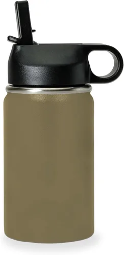 Miniatura 2 de LaserGram Botella de agua de doble pared abatible de 12 onzas con pajilla, bandera de El Salvador, grabado personalizado incluido (verde camuflado)