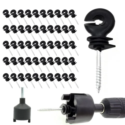 Miniatura 4 de Aislador eléctrico para valla, 60 unidades, aislador de rosca, poste de madera, aislador de poste de madera y 1 herramienta aislante gratuita (negro)