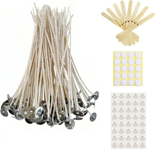100 mechas ecológicas de 6 pulgadas para hacer velas recubiertas con cera de soja natural, hilos de algodón de bajo humo tejidos con papel con 20