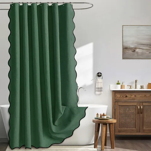 Miniatura 19 de MIULEE Cortina de ducha festoneada de lino texturizado con 12 ganchos de metal, bonita cortina de ducha de tela gruesa resistente, lavable, Negro