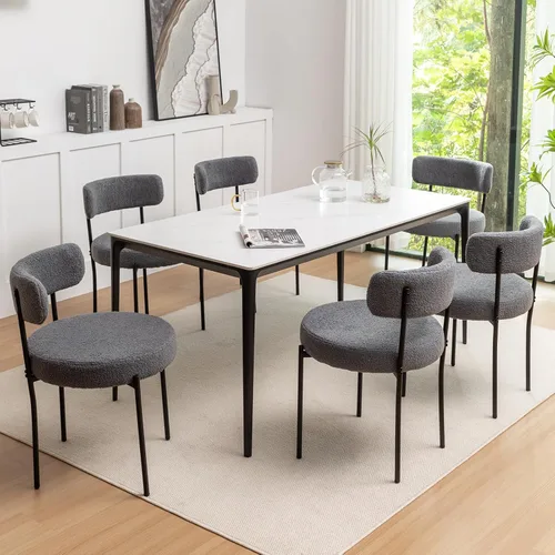 Miniatura 16 de Boucle - Juego de 2 sillas de comedor modernas de mediados de siglo con patas de metal, sillas de cocina tapizadas para comedor, cocina (beige)