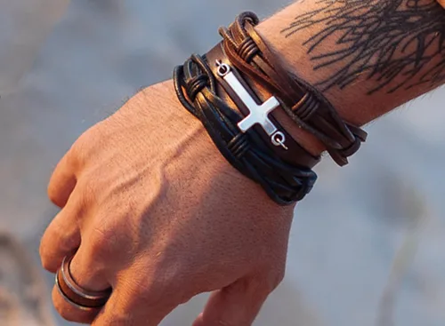 Miniatura 5 de Mens Leather Bracelet Braided Brown Rustic Gift For Dad Fathers Day Cuff Wrist Band Rope Bracelet for Guys