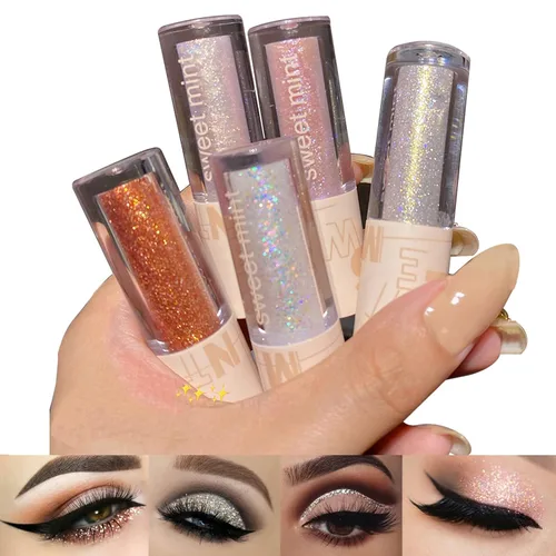 Aolailiya Juego de 5 sombras de ojos con purpurina líquida, brillo metálico brillante de alta pigmentación, maquillaje de cristales coreanos, secado