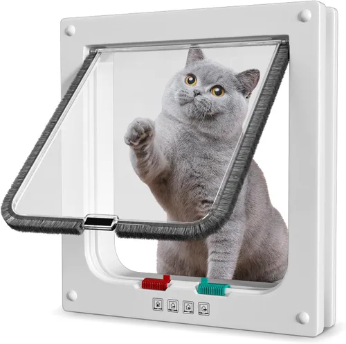 Miniatura 8 de Puerta de gato para ventanas, tamaño exterior de 11 x 9.8 pulgadas, puerta resistente a la intemperie para mascotas con cerradura de 4 vías, puerta