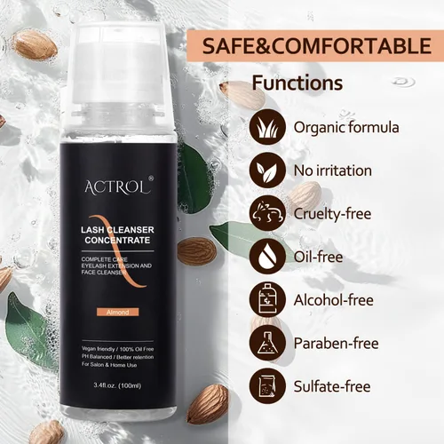 Miniatura 2 de ACTROL Limpiador de pestañas concentrado de 3.4 fl oz, champú profesional de pestañas de almendra, limpiador de pestañas concentrado
