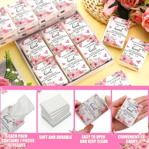 Miniatura 3 de Seajan Paquete de 120 pañuelos cristianos de bolsillo, regalos a granel de 4 capas con versículos de la Biblia, paquetes de viaje de pañuelos