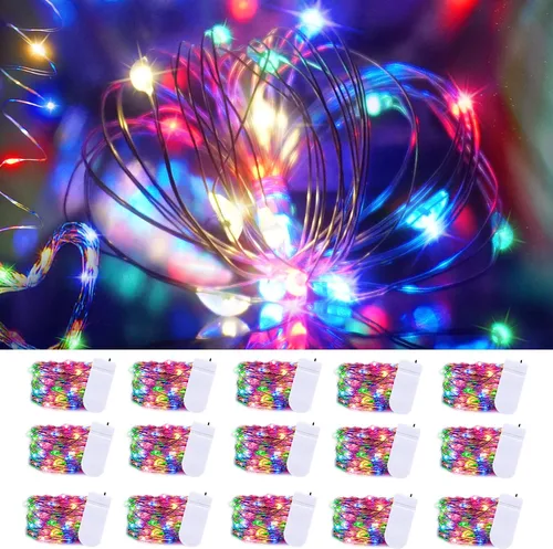 Miniatura 9 de SmilingTown 15 paquetes de luces de cadena de hadas, 6.6 pies, 20 luces LED, funciona con pilas, alambre de cobre plateado, luces de cadena Azul