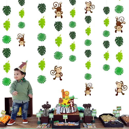 Miniatura 4 de Guirnalda de recortes de hojas de palma de mono, decoración de fiesta de selva, monos, decoraciones de pared colgantes para niños, decoración