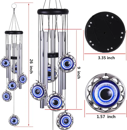 Miniatura 3 de Campanillas de viento con amuleto de ojo malvado azul para colgar al aire libre, atrapavientos con bendición de ojo malvado móvil, campanas