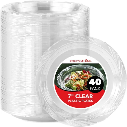 Miniatura 8 de Stock Your Home 240 unidades, platos de plástico transparente de 7 pulgadas, flexibles, platos desechables resistentes para fiestas, para recepción