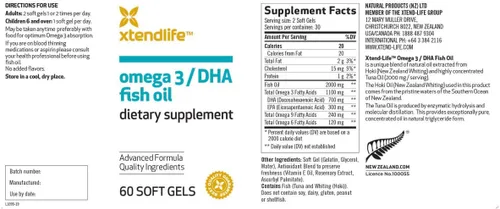 Miniatura 2 de Xtendlife Aceite de pescado Omega 3/DHA 1100 mg (700 mg DHA), suplemento Omega 3 para corazón, cerebro y articulaciones (60 unidades)