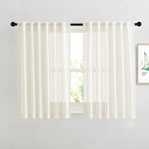 Miniatura 61 de NICETOWN Cortinas de lino semitraslúcidas para dormitorio, bolsillos para barra y pestaña trasera, tratamientos de ventana transparentes de lino
