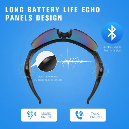 Miniatura 6 de Lentes inteligentes para hombres y mujeres, gafas de sol deportivas Bluetooth 5.3 con llamadas manos libres, altavoz de oreja abierta, UV400