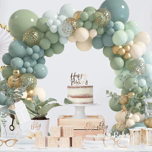 Miniatura 7 de Amandir Kit de Arco de Guirnalda de Globos Azul Polvoriento Verde de 173 Piezas, Globos de Confeti Azul Neblina Niebla Azul Ceniza Niebla Verde