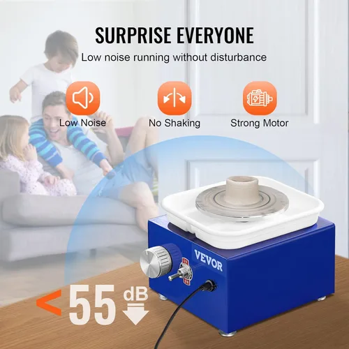Miniatura 8 de VEVOR Rueda Mini de Cerámica para Niños y Principiantes, Kit Completo de Cerámica con 2 Platos Giratórios de 6.6cm/10cm y 17 Herramientas Azul