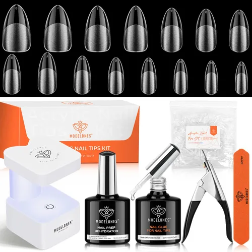 Miniatura 12 de Modelones 240 puntas de uñas de gel de almendra, uñas de gel suave de cobertura completa de grano 40 pregrabadas, medio mate, 15 tamaños, puntas