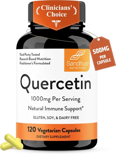 Quercetina 500mg Cápsulas vegetarianas 120 unidades | 1000 mg por porción de 2 cápsulas | Suplementos de apoyo inmunológico para respiratorio, salud