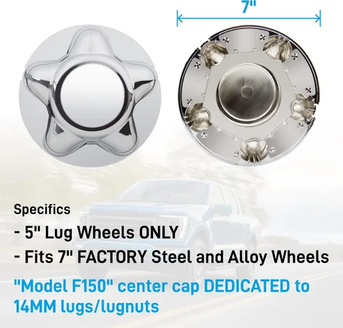 Miniatura 2 de Tapa central de 7 pulgadas con rueda de acero de 5 lengüetas cromada para Ford 1997-2003 F150 F-150 97-02 Expedition