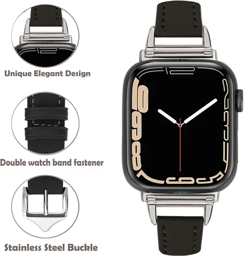 Miniatura 3 de Correas de cuero compatibles con Apple Watch Band para mujeres de 1.496 in, 1.575 in, 1.614 in, correa de repuesto con hebilla de metal
