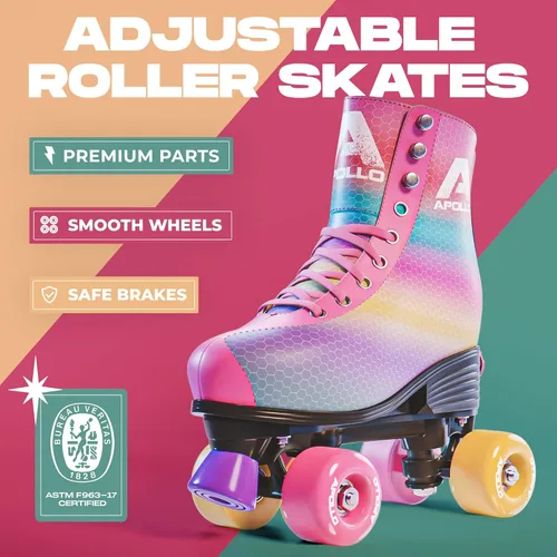 Miniatura 2 de APOLLO Patines de ruedas – Patines retro para niñas y mujeres – Patines cuádruples ajustables con tacón alto – Disco Quads