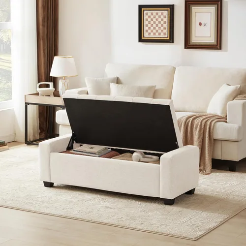 Miniatura 3 de Huatean Home Otomana de 48" con almacenamiento, otomana con banco de almacenamiento con bisagra de seguridad, banco tapizado de entrada con asiento