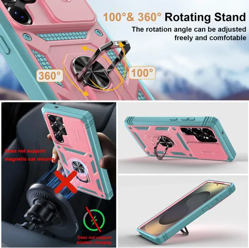 Miniatura 3 de PASNEW Funda para Samsung Galaxy S22 Ultra 5G, cubierta de cámara deslizante y soporte de dedo de metal giratorio de 360°, militar, resistente, a
