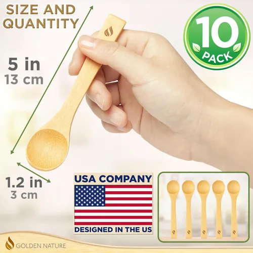 Miniatura 4 de Juego de cucharas de bambú (5 unidades), cucharaditas de cocina pequeñas, pequeñas cucharas de madera perfectas para azúcar, especias, condimentos