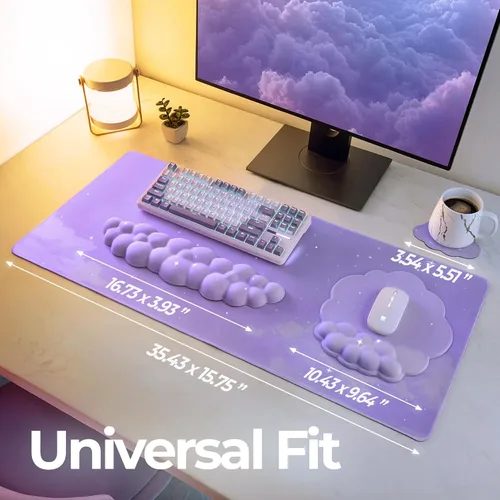 Miniatura 5 de Juego de reposamuñecas Cloud de alta calidad para teclado y mouse pad – Accesorios de escritorio ergonómicos de espuma viscoelástica con soporte