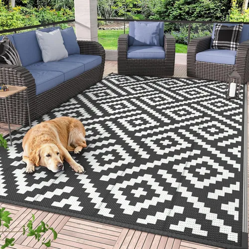 Miniatura 28 de GENIMO Alfombra de exterior impermeable de 5 x 8 pies, alfombras reversibles, alfombra de área, alfombra de plástico para exteriores, alfombra Negro
