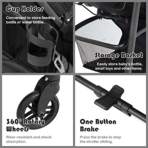 Miniatura 4 de Baby Joy - Cochecito de bebé, 2 en 1 convertible para cochecito de bebé, cochecito con cubierta para pies, soporte para tazas, gran espacio de Negro