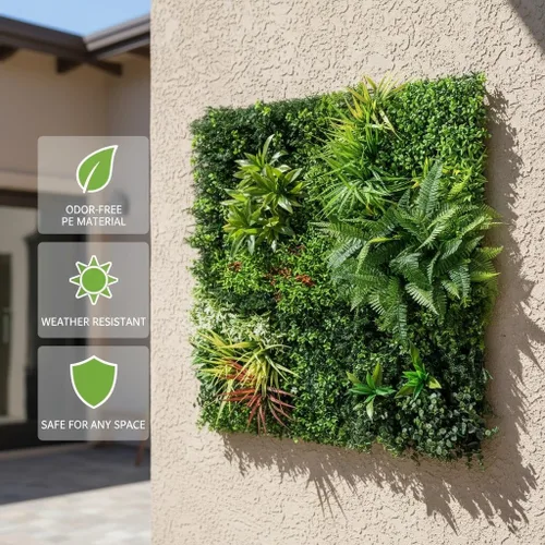 Miniatura 3 de Paneles de pared de plantas artificiales, paneles de boj verde de 40 x 40 pulgadas con protección UV, valla de privacidad de hiedra de hierba
