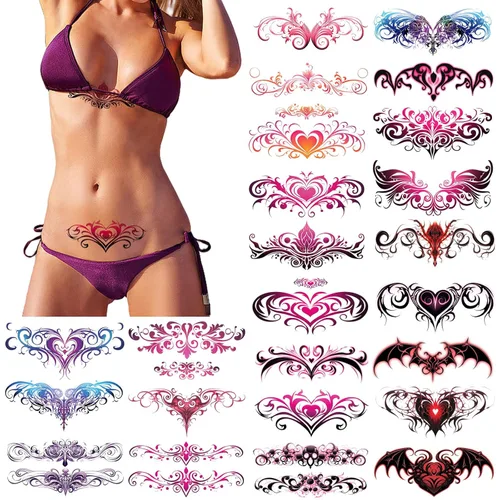 Miniatura 6 de 80 hojas de tatuajes temporales de flores, creativas, pequeñas flores rojas, rosas grandes, estilo mixto, cuerpo, brazo, pecho, cintura, cara