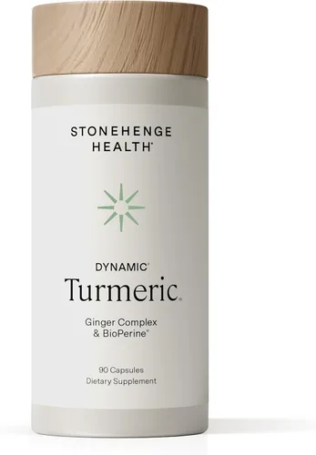 Stonehenge Health Cúrcuma Dinámica con Curcumina y Jengibre - Alta Potencia - 1,650 mg de Cúrcuma con 95% de Curcuminoides y BioPerine, 90 Cápsulas