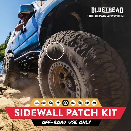 Miniatura 2 de GlueTread Kit de parches externos – para neumáticos sin cámara – No es necesario quitar el neumático – El kit incluye suficiente
