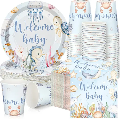 Miniatura 29 de Hushee 200 piezas de platos de papel, servilletas y vasos florales para baby shower, juego de vajilla para fiesta de baby shower, vasos y Rosa