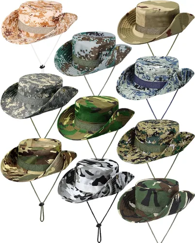 10 sombreros Boonie de ala ancha, diseño de camuflaje, protección solar UV, sombrero de pesca para hombres y mujeres, senderismo, safari, caza