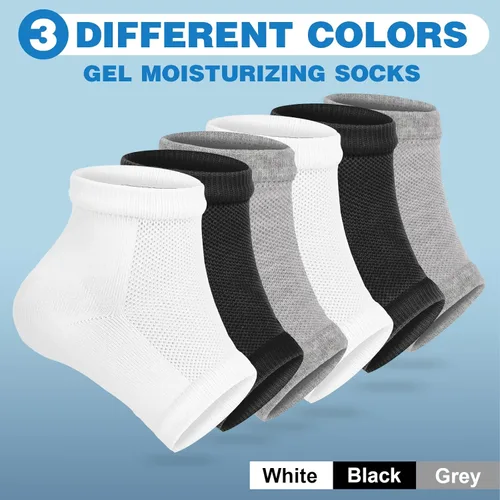 Miniatura 3 de TEAWOO 6 pares de calcetines hidratantes para el tratamiento del talón agrietado, calcetines sin dedos para suavizar e hidratar los pies secos