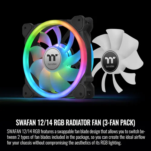 Miniatura 2 de Thermaltake SWAFAN - Ventilador de radiador RGB 12 TT Premium Edition, paquete de 3, diseño de hoja de ventilador intercambiable, dirección de flujo
