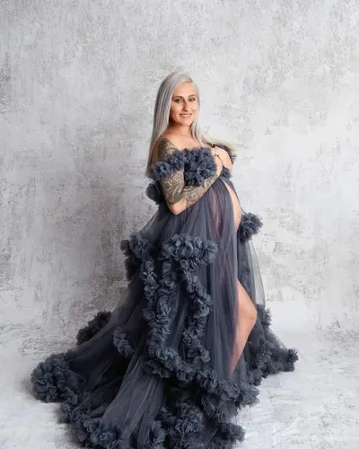 Miniatura 6 de Vestidos de maternidad de tul para sesión de fotos con volantes hinchados, vestidos de embarazo, vestidos de maternidad transparentes para baby