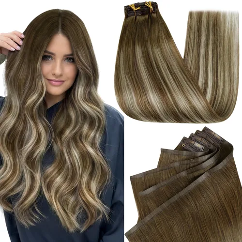Miniatura 45 de Full Shine Extensiones de cabello humano con pinzas, cabello humano Remy invisible para mujer, color rubio platino, 20 pulgadas, 8 unidades, 4.23 oz