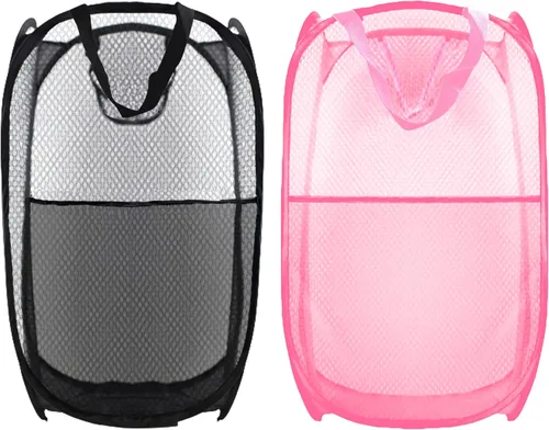 Miniatura 10 de Cesto de ropa sucia plegable emergente, cesta de ropa plegable de malla extragrande, 28" x 16" x 16" (azul)