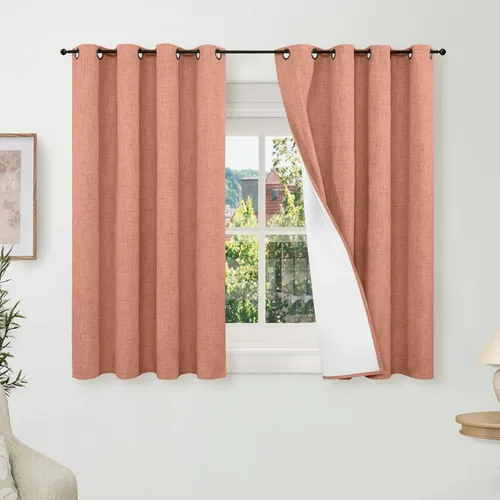 Miniatura 88 de Cortinas Opacas de Lino Azul Bebé para Guardería de 40 Pulgadas de Largo, 2 Paneles, Cortinas Cortas con Aislamiento Térmico Boho de Bloqueo Total
