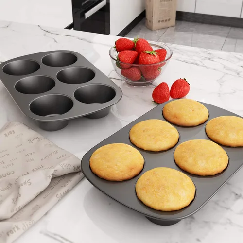 Miniatura 3 de Tiawudi Paquete de 3 Moldes Antiadherentes para Muffins, Molde de Acero al Carbono para Cupcakes, Fácil de Limpiar y Perfecto para Hacer Muffins
