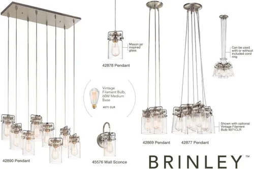Miniatura 8 de Lámpara de pared Brinley de Kichler, para 1 foco y con pantalla de vidrio transparente, 45576NI, 100watts, 120 volts cepillado níquel