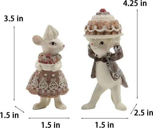 Miniatura 7 de Braxio Juego de 2 figuras de ratón de jengibre para interiores para Navidad, decoración festiva de mesa, adorno de galletas, decoraciones navideñas